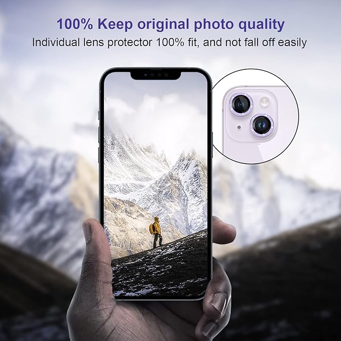 Jeluse 2X2 Pack Camera Lens Protector for iphone 14 Plus for iphone 14, 9H Tempered Glass Screen Protector Cover [Alignment Kit Eazy installation] Metal Individual Ring