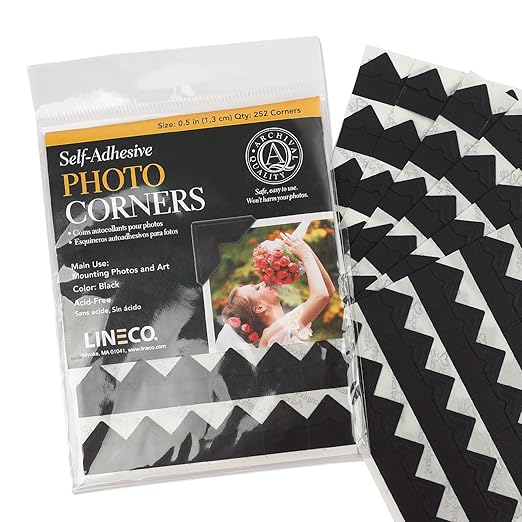 Lineco Self-Adhesive Photo Corners, Archival Quality Acid-Free Pressure Sensitive, 0.5 Inch, Useful for Scrapbooking Mounting on Mat Boards DIY (Pack of 252) Black