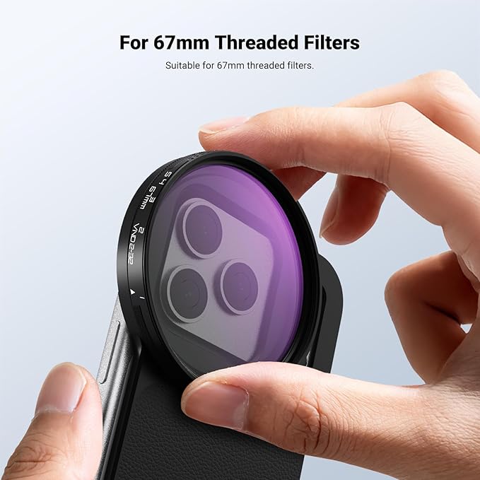 NEEWER 6.9" Magnetic Phone Lens Filter Mount Adapter Backplate Accessories with 67mm Variable Neutral Density Filter (ND 2-32) Compatible with MagSafe iPhone 12/13/14/15/16/17 Pro Max & 14/15/16 Plus