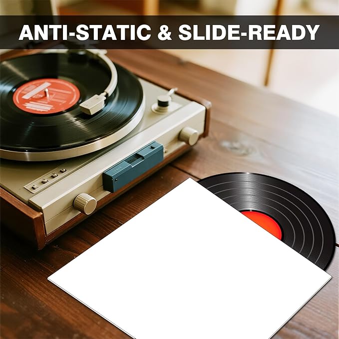 20PCS White 12-Inch LP Vinyl Record Jackets, 350gsm Cardboard Sleeves with No Center Hole, Blank Album Covers for 33 RPM Storage & Protection, Thick LP Jackets for Record Storage