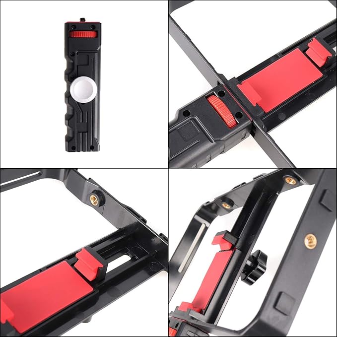 FocusFoto Smartphone Video Rig Camera Cage Mount Holder Stabilizer (Removable Handle Grip Version) with by-MM1 Microphone Mic + 49 LED Light Kit for Mobile Phone iPhone Filmmaking Videomaker