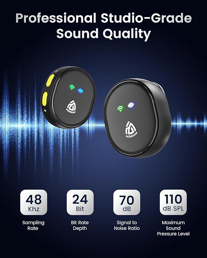 Wireless Lavalier Microphone for iPhone 15/16/17 & Android, Mini Microphone with 48kHz 24Bit, Hi-Fi Audio, AI Noise Cancelling, Mini Mics for Vlogging, Video Recording, TikTok, YouTube, Plug & Play