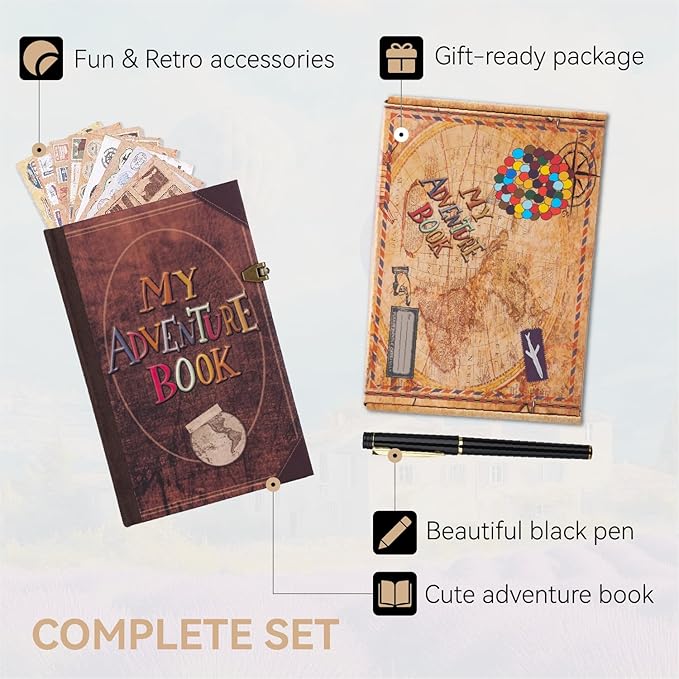 Our Adventure Book Travel Scrapbook Journal Notebook, 160Pages Scrap Book Photo Albums, Faux Leather Journaling Diaries, Scrapbooking Gifts Set With Pen and Stickers for Anniversary Wedding Office