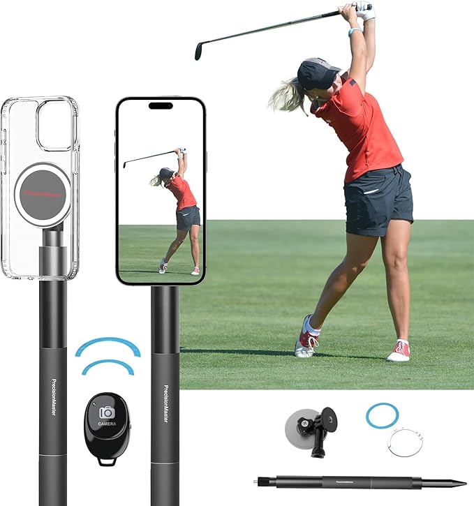 Golf Monopod Stick, Record Golf Swing with Magnetic Phone Holder, Adjustable Tripod with Spike Stake Golf Accessories Golf Swing Training, Compatible with Gopro Insta, Golf Train Aids