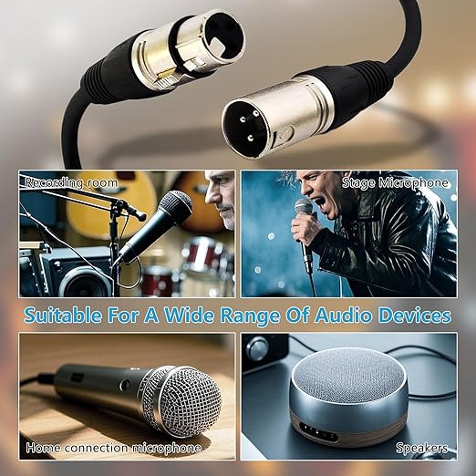 (4-Pack) 25 Foot, XLR Microphone Cable 3-pin XLR Speaker Cable Male to Female Balanced Mic Cable, Black