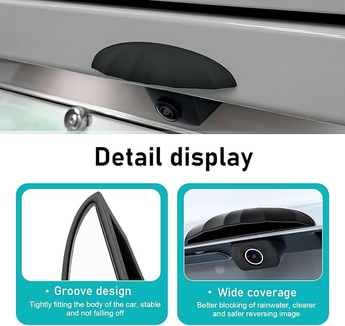 WZP Car Rear View Camera Protection, Silicone Backup Camera Rain Shield, Grooved Wider Anti-Rain Cover for Vehicle Surveillance Cameras, Universally Rain Accessories for Most Cars (Black)