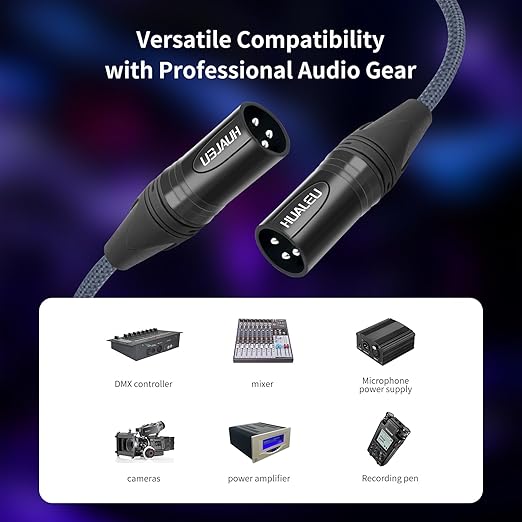 10FT 3Pin XLR Male to Male Audio Cable,Hi-End (OFC) Silver Plated Connector Studio Mixer Amplifier Adapter Cable-2 Pack
