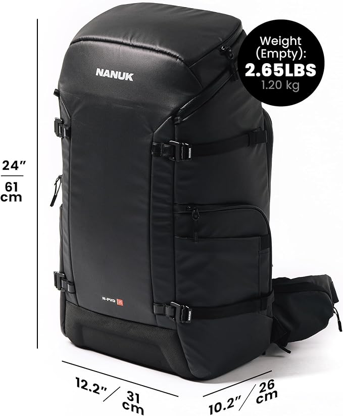 NANUK N-PVD 35L Camera Backpack – Water-Repellent with Rain Cover, Fits 2-3 Cameras, Drone, Tripod, 16" Laptop Compartment, Carry-On Approved – For Photographers, Travel & Hiking – Black