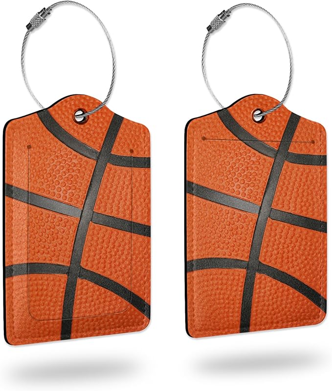 2 Pack Luggage Tags for Suitcases,Basketball Luggage Tag,Leather Stainless Steel Loop Label Tag for Women Men Girls Travel Bag Suitcase