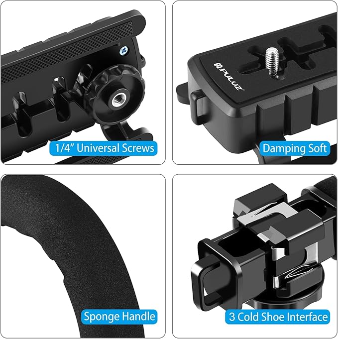 PULUZ U/C Shape Video Action Stabilizing Handle Grip Handheld Stabilizer Kit with Phone Clamp & Quick Release Buckle & Long Screw for Canon Sony Nikon Cameras and Home DV Camera Smartphones