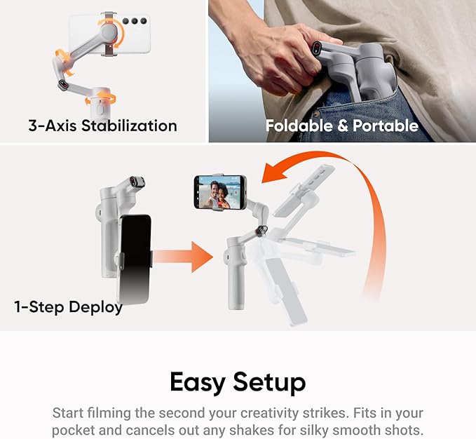 Insta360 Flow 2 Grey - Foldable AI Gimbal for iPhone, AI Tracking, Multi-Person Tracking, Built-in Tripod/Selfie Stick, Remote Control, iPhone/Android Portable Stabilizer