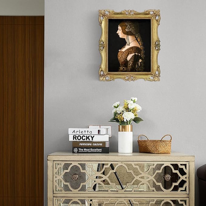 SIMON'S SHOP Vintage 8x10 Gold Picture Frame for Wall & Tabletop - Antique Style, Glass Cover, Vertical or Horizontal Display