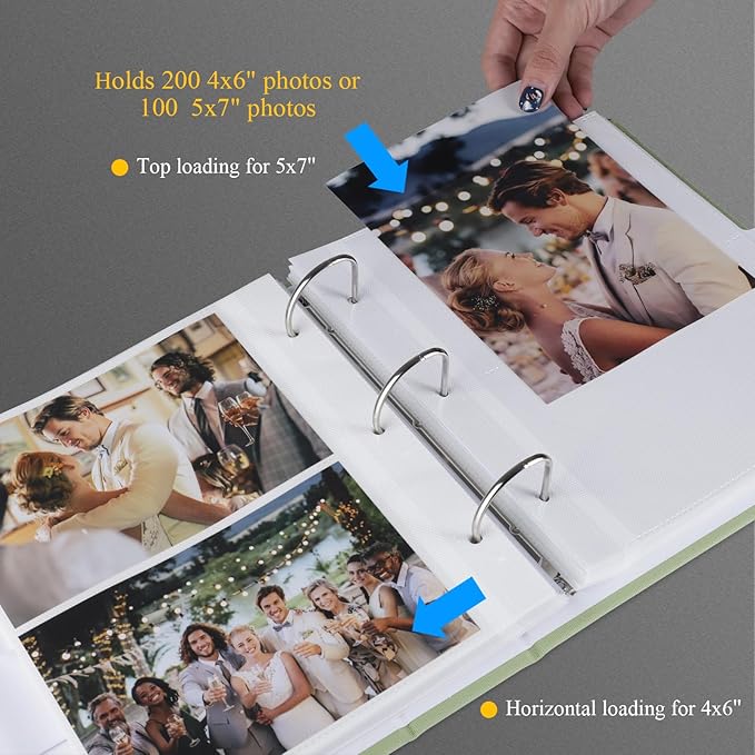 1DOT2 Photo Album 4x6 Photos Hold 200 or 5x7 Pictures Hold 100, 3 Ring Binder Photo Albums Linen Cover Photo Book Acid Free Albums 4x6 5x7 for Family Wedding Baby (Sage Green)
