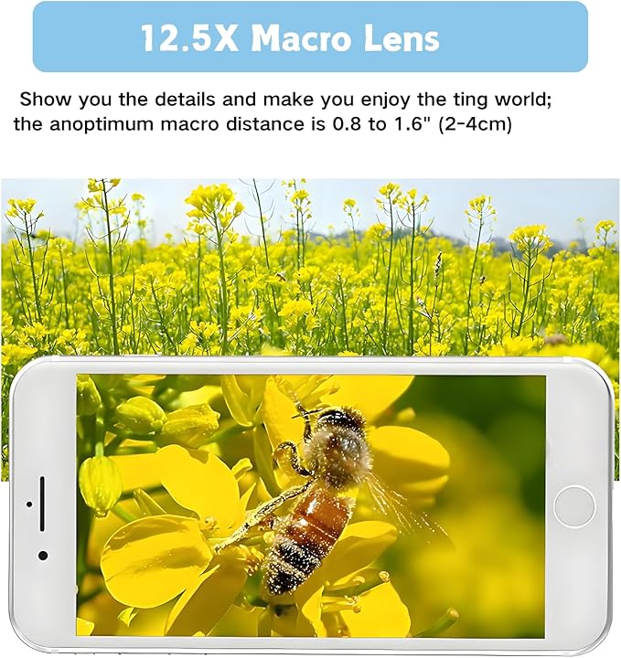 Yosoo Phone Camera Macro Lens, 2 in 1 Lens Set, 0.45X Wide Angle & 12.5X Macro, Clip-on for Most Smartphones