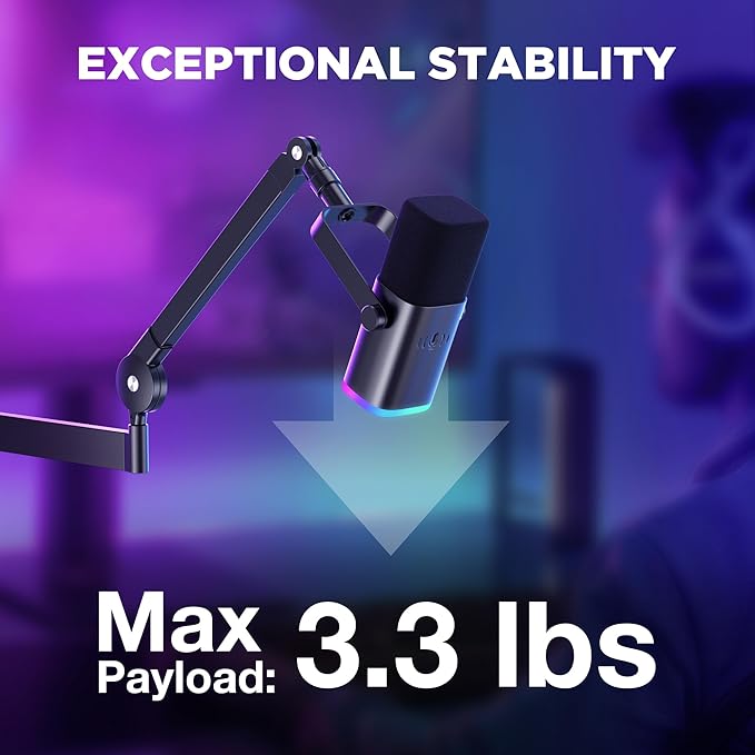 InnoGear Low Profile Mic Arm, 360° Rotatable Microphone Boom Arm Mic Stand for Fifine AM8 K669B Blue Yeti HyperX QuadCast SoloCast AT2020, with Mic Clip 3/8" to 5/8", 3/8" to 1/4" Adapter, Black