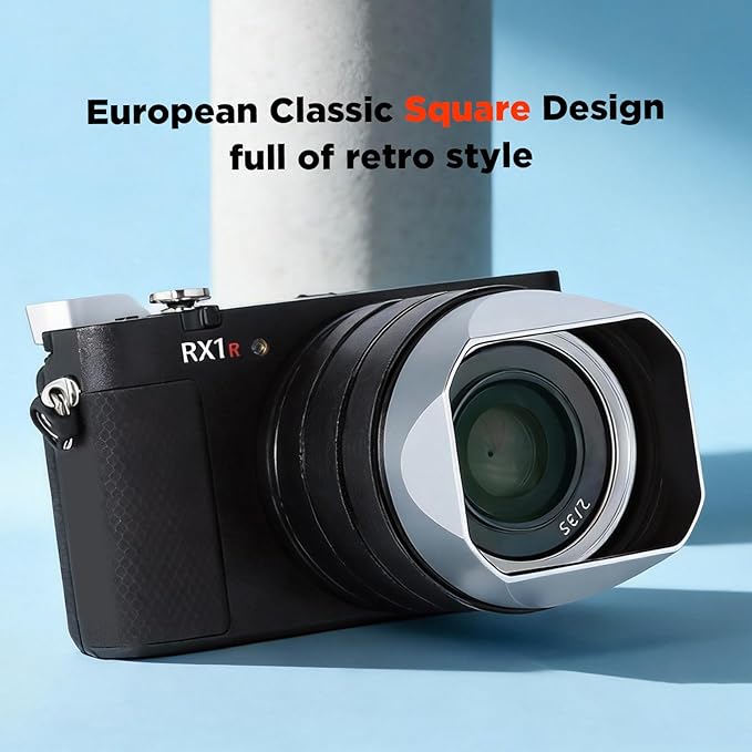 Haoge Metal Square Lens Hood for Sony RX1R3/RX1M2/RX1 FE 40mm F2.5 G FE 50mm F2.5 G FE 24mm F2.8 G Lens Shade on A7CII A7CR A7R4 Camera Bayonet Mount Silver