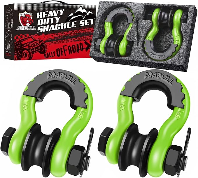 Upgraded Snatch Block, 3/4" D Ring Shackle (2 Pack) 22,000lb Break Strength with Towing Pulley, Heavy Duty Offroad Recovery Accessory for Truck, Tractor, ATV & UTV (Green)