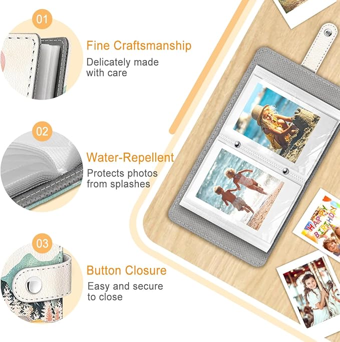 Lebrocoli Boho Landscape Small Photos Album for 2x3 Inch Films, 56 Pockets Mini Cute Albums Book for Polaroid Fujifilm Instax Mini Instant Camera Printer, Kpop Photocard Pictures Binders Storage