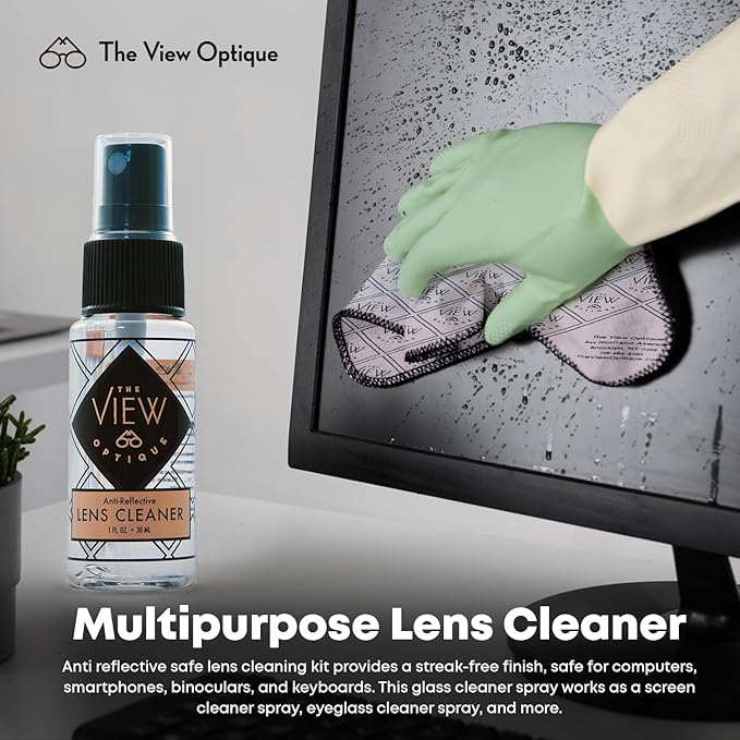 Anti-Reflective Lens Cleaner Spray Kit – (1) 1oz Glasses Cleaner Spray, (1) Microfiber Cloth for Eyeglasses, Sunglasses, Lenses, Screens and Camera Cleaning Kit (2 Piece Set)
