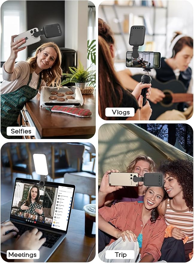 Selfie Light Rechargeable Phone Light Clip-On – Portable LED Selfie Light with 3 Color Modes & 10 Brightness Levels for iPhone, TikTok, Makeup, Vlogging, Live Streaming, Zoom