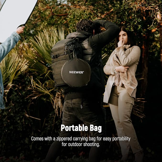 NEEWER 22"/56cm Light Reflector with Handle Grip with 3/8" Thread, 5 in 1 Collapsible Disc Light Diffuser Translucent/Silver/Gold/White/Black for Photography Lighting, Outdoor Lighting, RF-56II