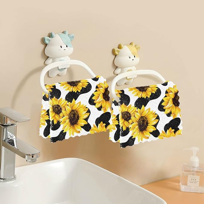 CaTaKu Sunflower Cow Kitchen Dish Cloths for Washing Dishes Reusable Cleaning Cloth Dish Towels Microfiber Washcloths Dish Rags for Kitchen, 6 Pack