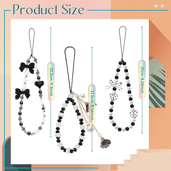 Ecally 3 Pcs Phone Charms Strap Camera Charm Strap Pearl Beaded Butterfly Bow Flower Cute Phone Wrist Lanyard Bracelet for Camera Keychain Wallet Decor Easter Gifts