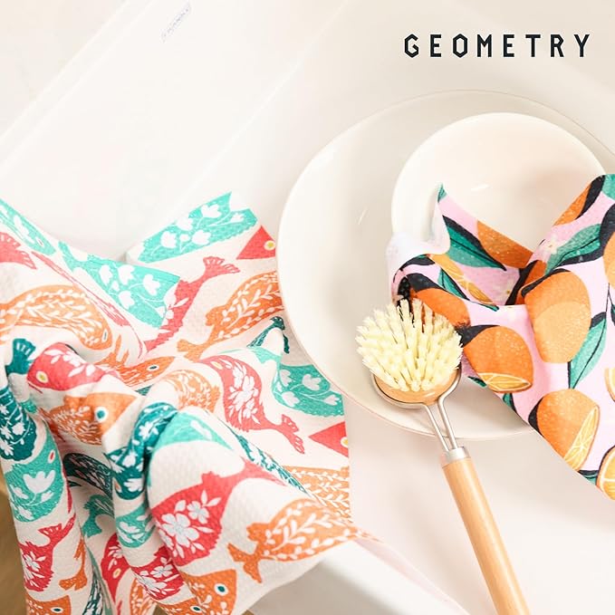 GEOMETRY Kitchen Dish Cloths - Quick Dry Dishcloths for Kitchen - Premium Dish Rags with Geoweave - 3-Pack Set Stripe Season