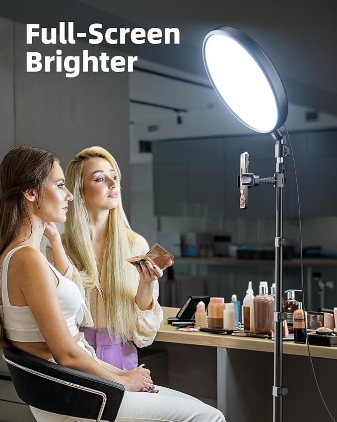 Weilisi Large Ring Light with Stand, 72“ Tripod with Ring Light, 6500K Full-Screen Ringlight Tripod for iPhone with Phone Holder, Selfie Light for Makeup, Barber, Video Recording, Photography
