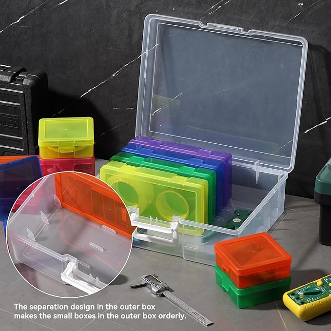 novelinks Stackable Clear Plastic Storage Boxes with Latching Lids – 12 Pack (6 Medium + 6 Small) Art Supply Organizers for Crayons, Pencils, Beads, Jewelry & Crafts (Colorful)