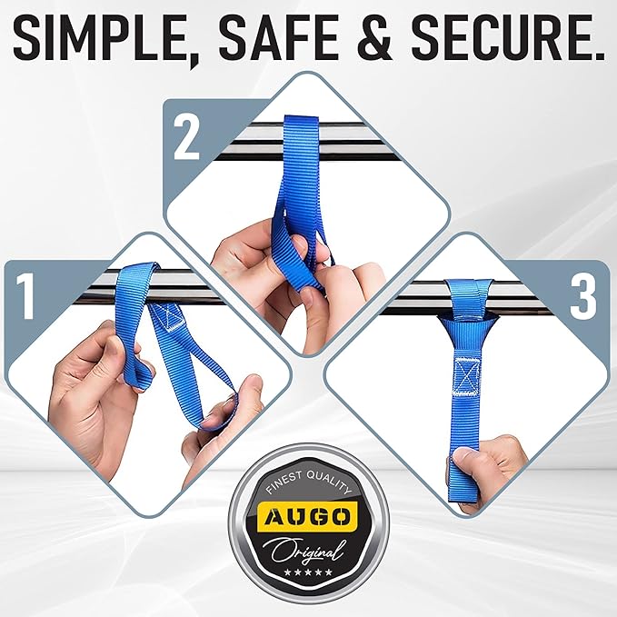 AUGO Heavy Duty Soft Loops –Pack of 6-1.5” x 17” Tie Down Anchor Straps for Use w/Ratchet Strap Hooks – 3000Lb Load Capacity & 10,000Lb Break Strength – Great for Motorcycle, Bike, Roof Rack, Etc.