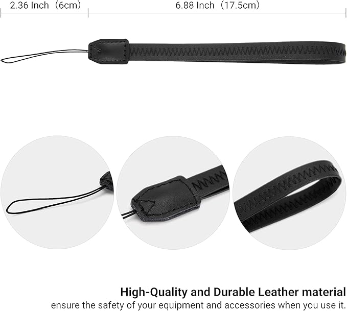 2 Pack (Black & White) 9.25'' Durable PU Short Lightweight Camera Hand Wrist Strap Wristlet Lanyard Phone Keychain String Badge Straps for Osmo Pocket 3 Gopro USB Flash Drive Keys Wallet Charm Decor