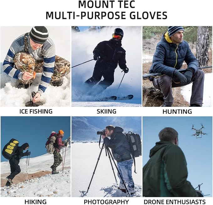 MOUNT TEC Men's Flexible Ideal for Ice Fishing,Photography,Hunting Gloves with 3M Thinsulate Waterproof Windproof Touchscreen Gloves