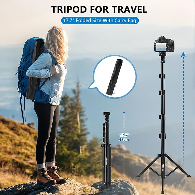61" Phone Tripod Stand with 15.7" Flexible Gooseneck and Phone Holder, Extendable Cell Phone Stand, Portable Tripod for Photography, Video Recording, Live Stream