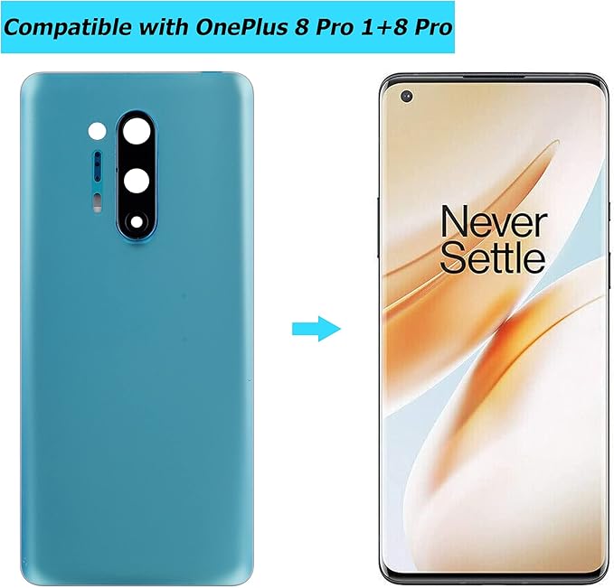 Battery Back Door Kompatibel for OnePlus 8 Pro 1+8 PRO IN2023 IN2020 IN2021 IN2025 Glacial Green Rear Glass Cover Parts with Camera Lens…