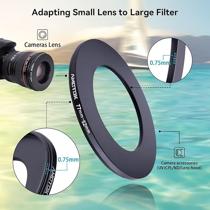 77mm Lens to 52mm Camera Lens Adapter,77mm to 52mm Filter Step-Down Ring Adapter Ring,Compatible All 52mm Filter Accessory