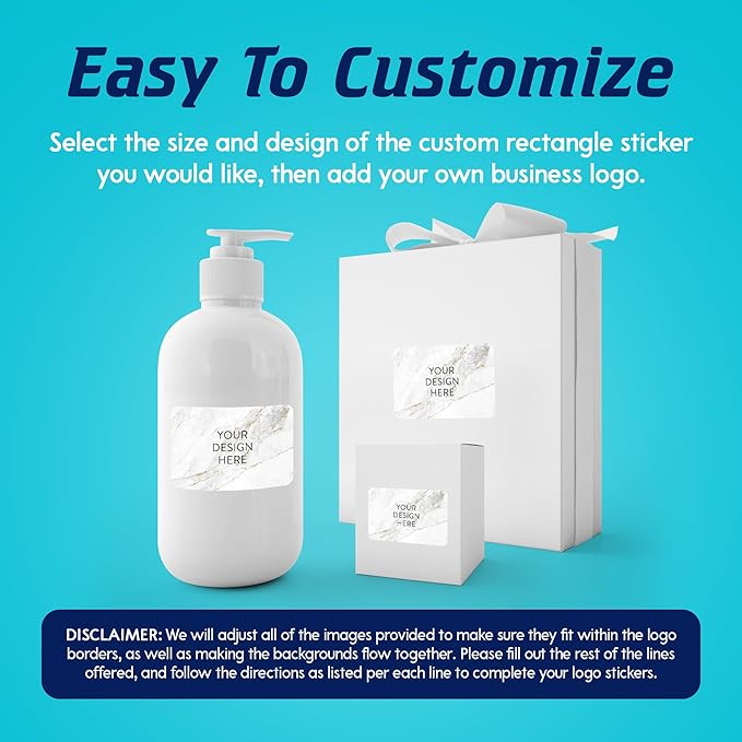 100 Custom Vinyl Stickers - Upload Your own Image, Text, Design, Logo - Personalized Logo Labels for Handmade, Packaging, Bottle, Jars, Candle, Brand Stickers (Gold Marble, 6x4)