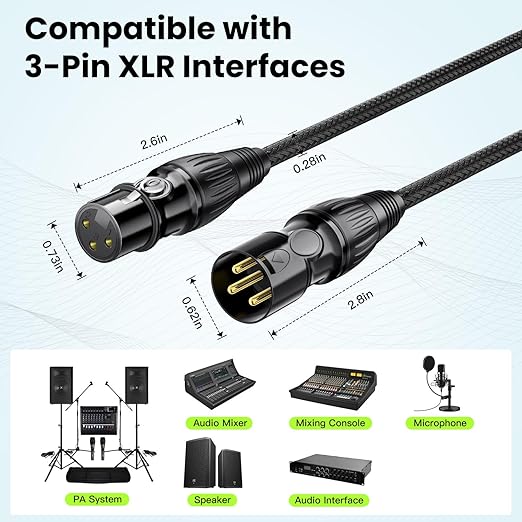 XLR Cable 25ft 2 Pack, Male to Female XLR Microphone Cable, Gold-Plated 3-Pin Oxygen-Free Copper (OFC) Shielded Nylon Braided Mic Cord for Mixer, Speaker Systems, 25 Foot