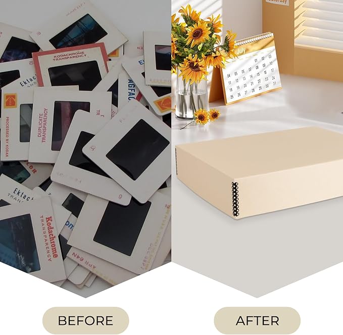 Golden State Art, Archival Slide Storage Box, Acid-Free Metal Edge Organizer With 6 Inner File Cases, Holds Up to 840 Films, For Storing Photos and Negatives, 15.5" x 11.5" x 3" (Tan)