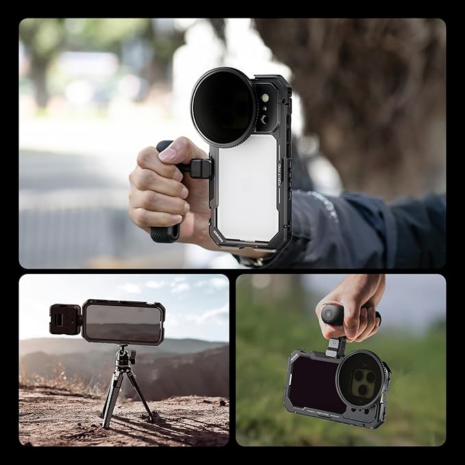 NEEWER 17 Pro Cage, Quick Release Video Rig Phone Stabilizer Compatible with iPhone 17 Pro with 67mm Filter Ring, 17mm Lens Backplate, T Mount Adapter Compatible with Moment, Black, PA143