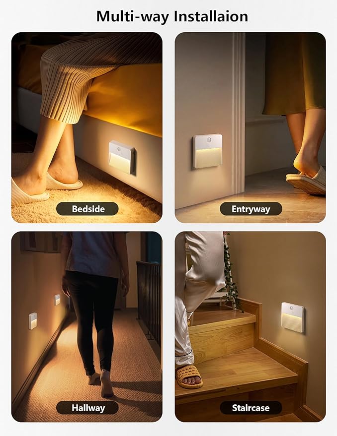 Motion Sensor Night Light Indoor, Rechargeable Battery Operated Lights with RGB Lights, Magnetic Stick On Light for Closet Toilet Bathroom Under Cabinet Hallway Stair Bedroom Kitchen, 2 Packs