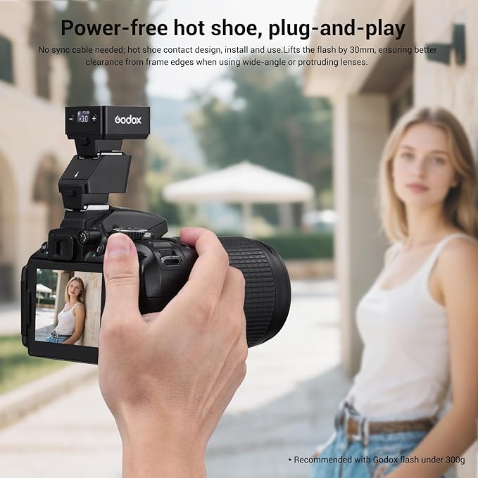 Godox TR-C TTL Hot Shoe Extender Riser for Canon, 0-90° Tilt Bracket Compatible with Godox iT30Pro iT20 iT22 IM20 IM22 IM30, Bounce Flash Adapter for Mini Speedlite Under 300g