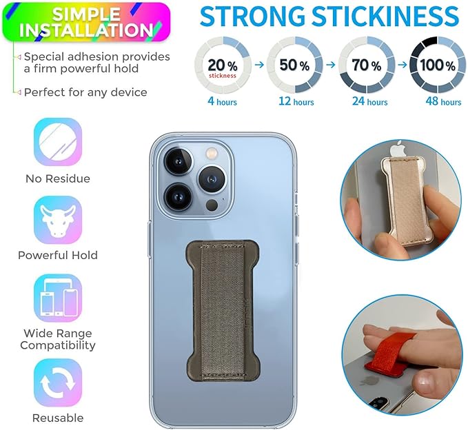 Phone Grip Strap Holder for Hand, Universal Finger Strap Phone Holder, Finger Loop Selfie Grip Compatible with Most Smartphones (Black Grey) -2PC