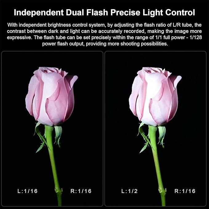 Fomito Triple Head Macro Flash - Universal Hot Shoe, 8-Level Brightness, 9-Stop LED Focus Assist, USB-C Rechargeable (2000mAh) - 17.52inch