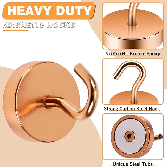 Neosmuk Magnetic Hooks, Cruise Ship Essentials, 80lb+ Heavy Duty Magnetic Hooks for Cruise Cabins, Refrigerator, Grill, Hanging, and Travel | Extra Strong Must-Haves Magnet Hook,Bronze, 5 Pack