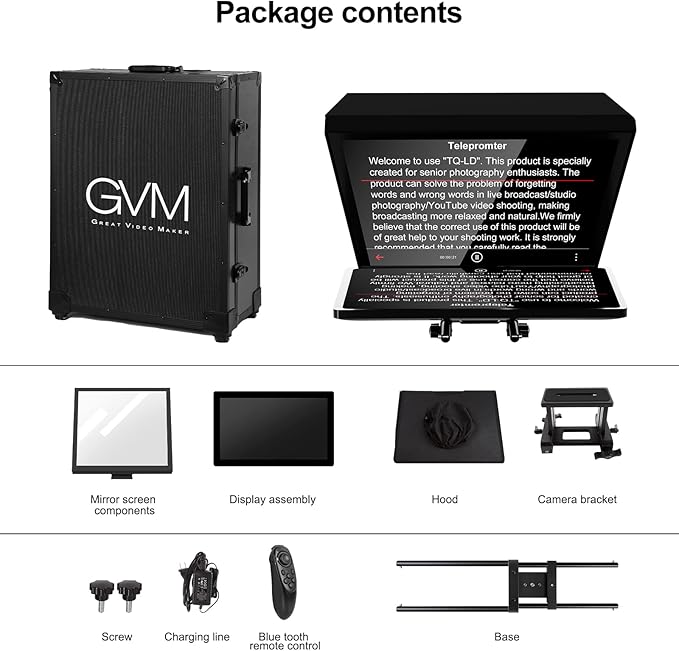 GVM Teleprompter Kit for Digital Cameras/camcorders Portable 18.5'' Teleprompter Kit with Remote Control & App,with 18.5" Android All-in-One Monitor and Carry Case
