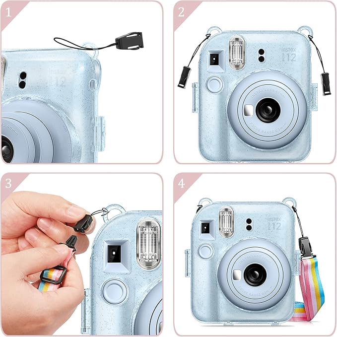 Fintie Protective Clear Case for Fujifilm Instax Mini 12 Instant Camera - Crystal Hard Shell Cover with Upgraded Film Pocket for Storing Photos & Removable Shoulder Strap