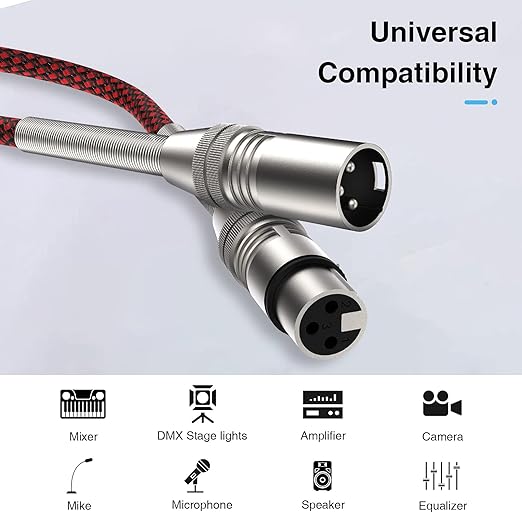 XLR Cable 2 FT 10 Pack, Braided Mic Cable XLR Male to Female, Microphone Cable 3 Pin Balanced XLR Cable Compatible with Speakers, Microphones, Stage Lighting and More