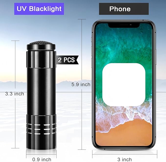 Riakrum 2 Pcs UV Blacklight Flashlights LED Handheld Mini Light Flashlight Small Portable Detector 395nm 9 LED Light for Pet, Carpet Dry Stains Detection, Spot Scorpions, Resin Curing (Black)