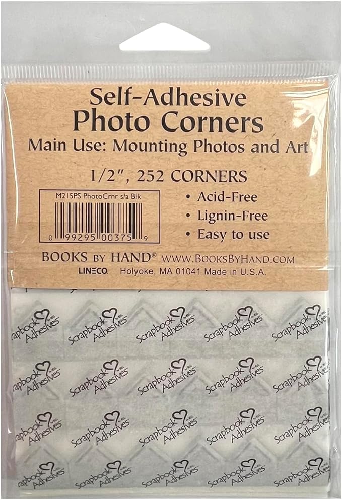 Books By Hand BBHM215PS Self-Adhesive Photo Corners, Acid-Free, Archival Quality. 0.5 Inch. Pack of 252. Black.